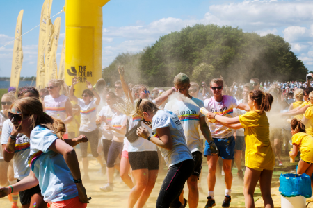 Fundraising Ideas for your Parent Organization. Iamge of kids at the end of a color run.